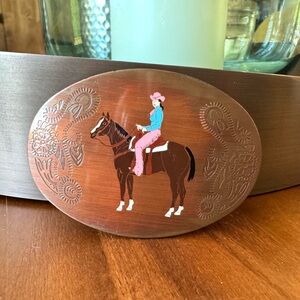 Vintage 70s Cowgirl Horse Belt Buckle